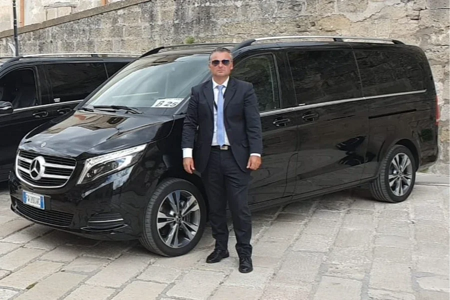 Antonio, driver and owner, with the recently renewed Mercedes V-Class